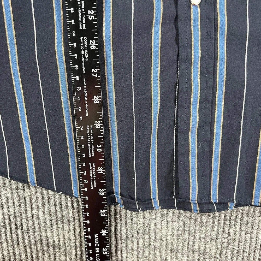 Plains Western Wear Shirt‎ Mens XL Extra Large Blue Striped Short Sleeve Snap